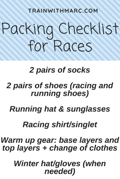List of items needed to be comfortable when racing
