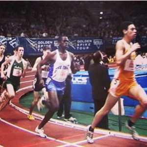 Coach Marc (in orange) at the Millrose Games, 2002.