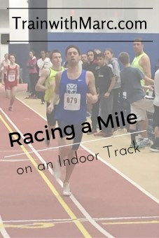 Coach Marc racing a mile on an indoor track