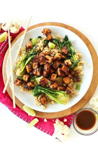 Crispy Peanut Tofu & Cauliflower Rice Stir-Fry