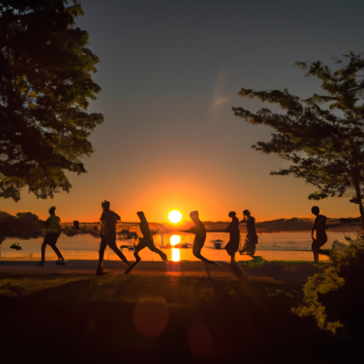 early morning sunrise with a group of runners